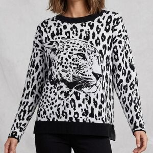DKNY Leopard Graphic Knit Sweater - Size M  b/w bold unique Y2K